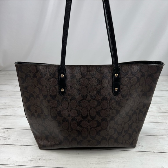 Coach Large Brown Signature Leather Tote Bag [E1966] - Picture 4 of 13